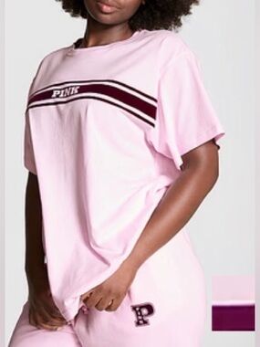 PINK Victoria's Secret Campus Cotton Tee Pink Tulip Thriller Stripe Velvet